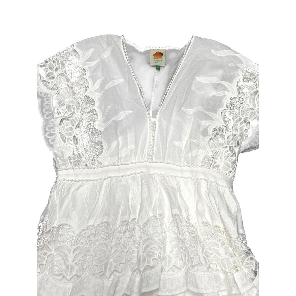 FARM Rio Richelieu Tiered Lace Midi Dress XL White Cotton Boho Embroidered - Picture 4 of 9